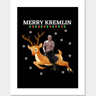 Putin riding reindeer Posters and Art